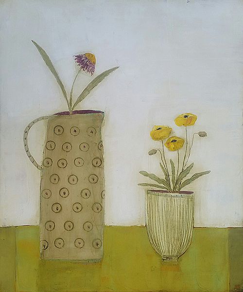 Eithne  Roberts - Yellow poppies on green table